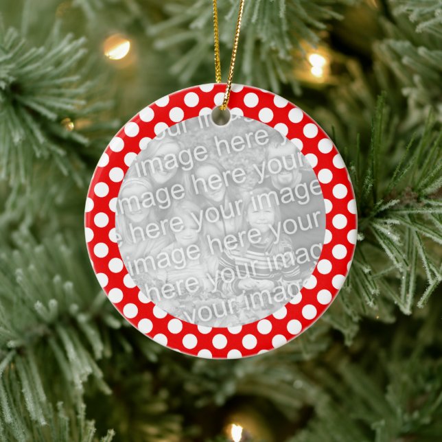 Red and White Polka Dot Photo Ceramic Tree Decoration (Tree)