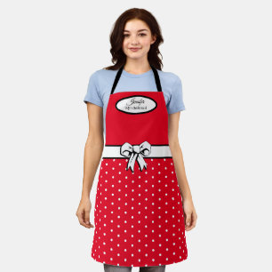 Red and White Polka Dots and Bow Personalised Apron