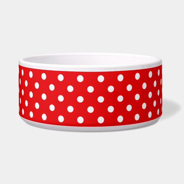Red and White Polka Dots Ceramic Pet Bowl (Front)