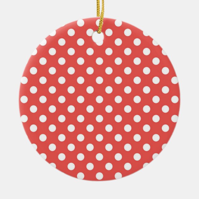 Red and White Polka Dots Ceramic Tree Decoration (Front)