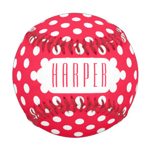 Red and white polka dots custom baseball