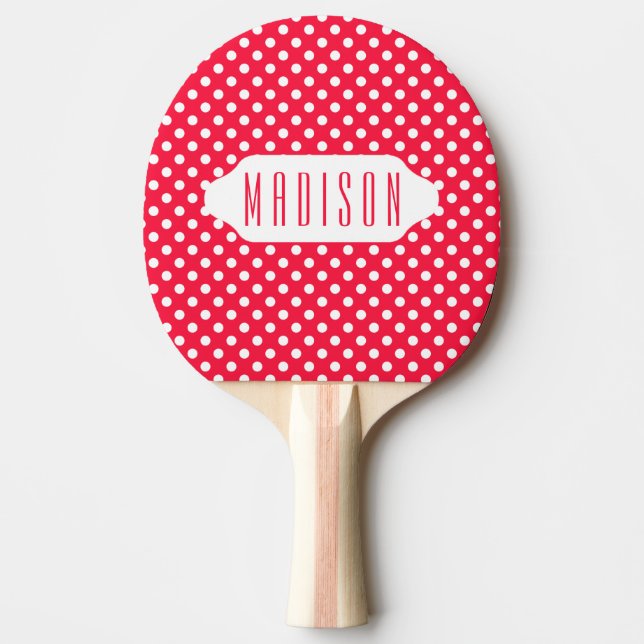 Red and white polka dots custom ping pong paddle (Front)