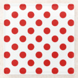 Red and white polka dots glass coaster<br><div class="desc">Red and white polka dots</div>