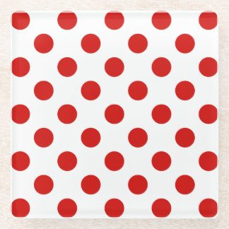 Red and white polka dots glass coaster