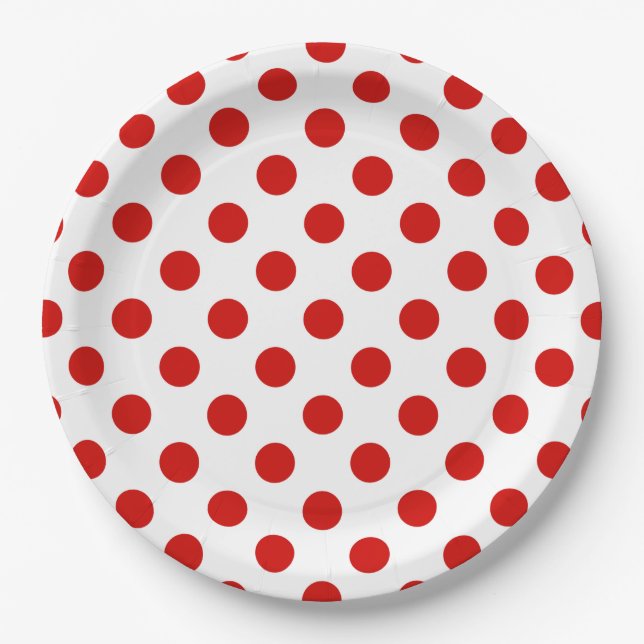 Red and white polka dots paper plate (Front)