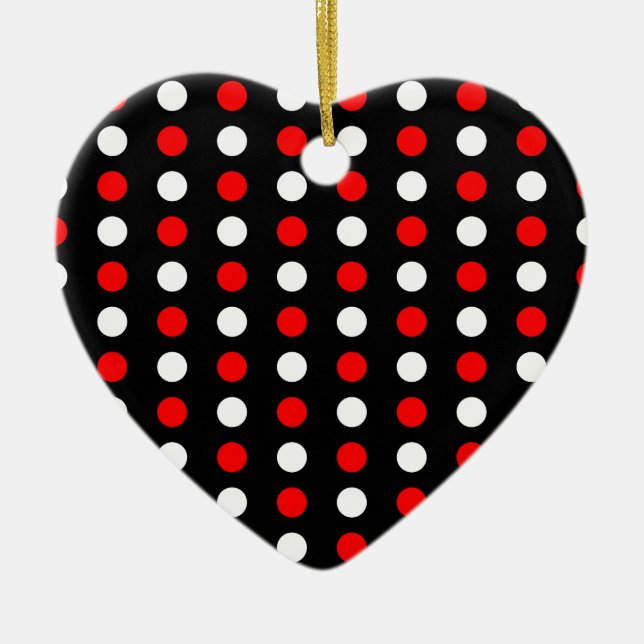 Red and white polka dots pattern ceramic tree decoration (Front)