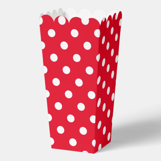 Red and white polka dots pattern custom popcorn favour box (Front)