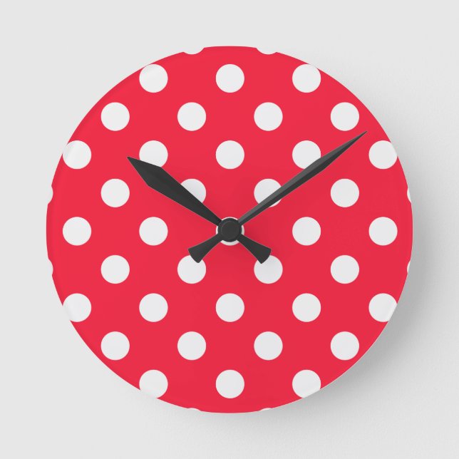 Red and White Polka Dots Round Clock (Front)