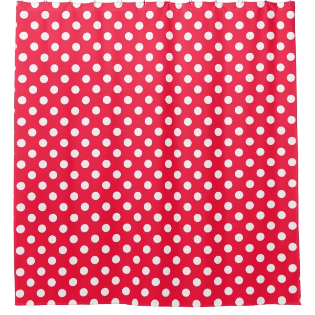 Red and white polka dots shower curtain (Front)