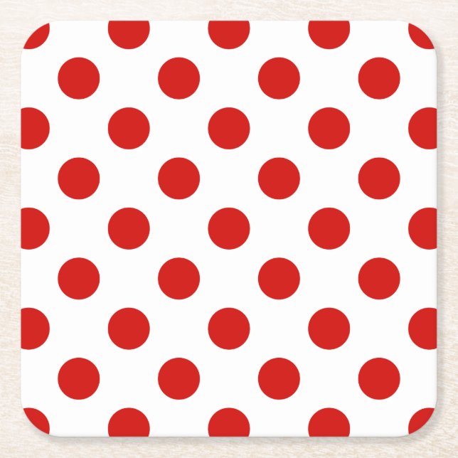 Red and white polka dots square paper coaster (Front)