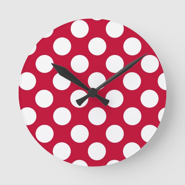 Red and White Polkadots Wall Clock (Front)