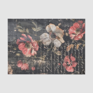 Red and White Poppies and Text on Black BG Tissue Paper