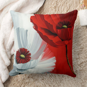 Red and White Poppies Cushion