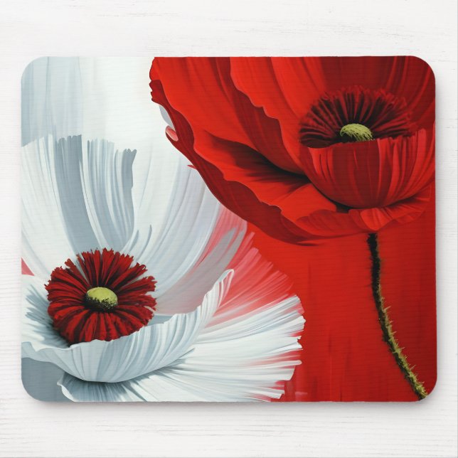 Red and White Poppies Mouse Pad (Front)