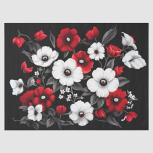 Red and White Poppies on Black decoupage Tissue Paper