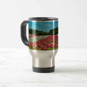 Red and White Poppy Field Travel Mug