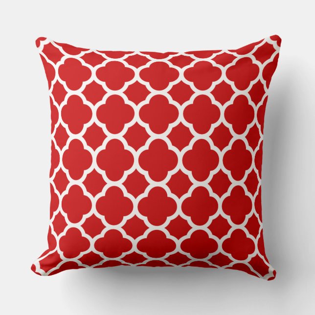 Red and White Quatrefoil Pattern Cushion (Front)