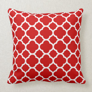 Red and White Quatrefoil Pattern Cushion