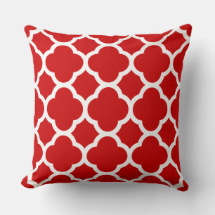 Red and White Quatrefoil Pattern Cushion