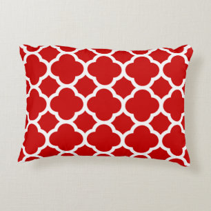Red and White Quatrefoil Pattern Decorative Cushion