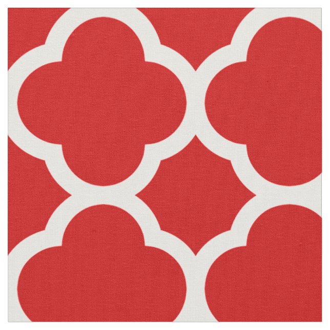 Red and White Quatrefoil Pattern Fabric (Close Up)