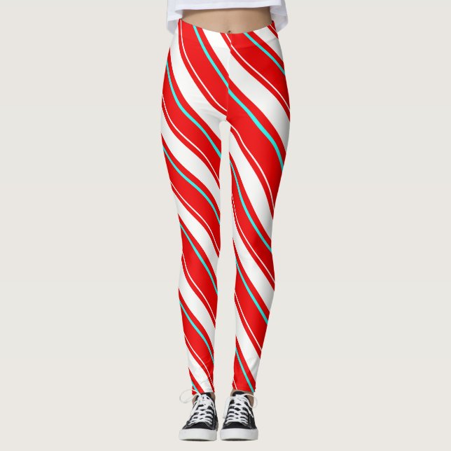 Red And White Regimental Stripes Leggings (Front)