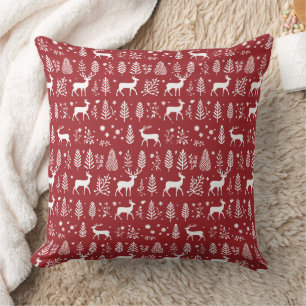 Red and White Reindeer Christmas pattern  Cushion