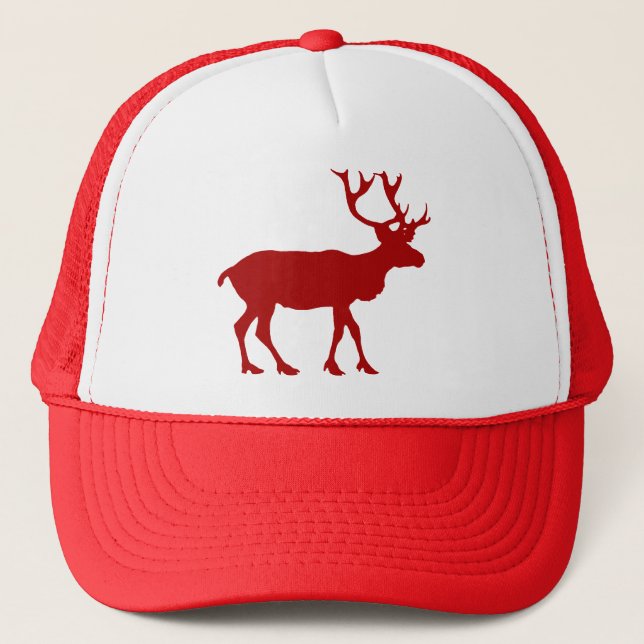 Red and White Reindeer Trucker Hat (Front)