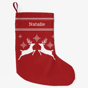 Red And White Reindeers With Snowflakes Christmas Small Christmas Stocking