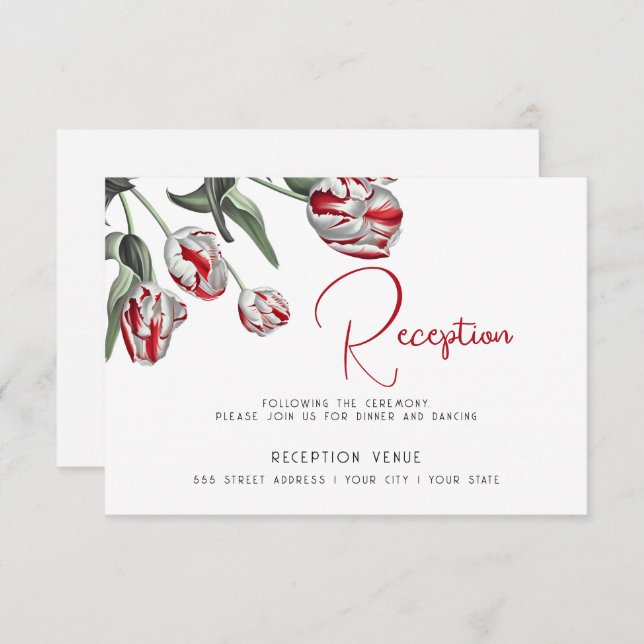 Red and White Rembrandt Tulips Invitation (Front/Back)