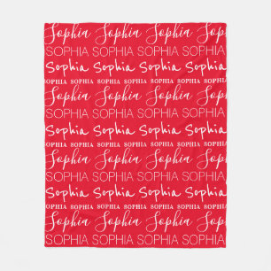 Red and White Repeating Personalised Name  Fleece Blanket