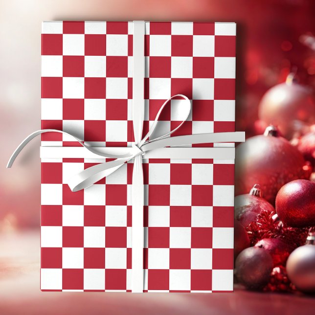 Red and White Retro Check Holiday Wrapping Paper (Creator Uploaded)