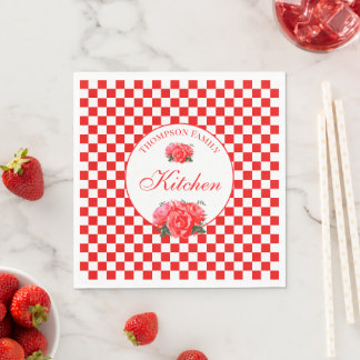 Red and White Retro Chequered Napkin