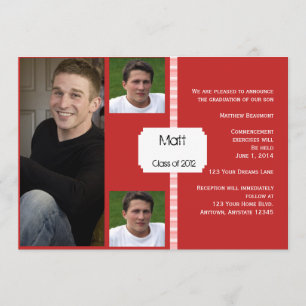 Red and White Retro Photo Graduation Invitation