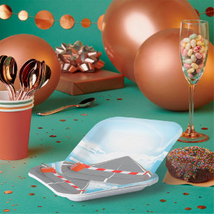 Red and White Road Barrier Blocked Access  Paper Plate