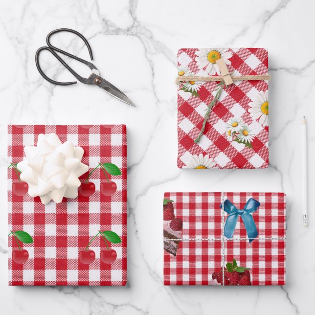 Red and White Rockabilly Gingham Gift Wrap HAMbyWG (Front)