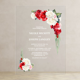 Red and White Rose Floral Wedding Acrylic Invitations