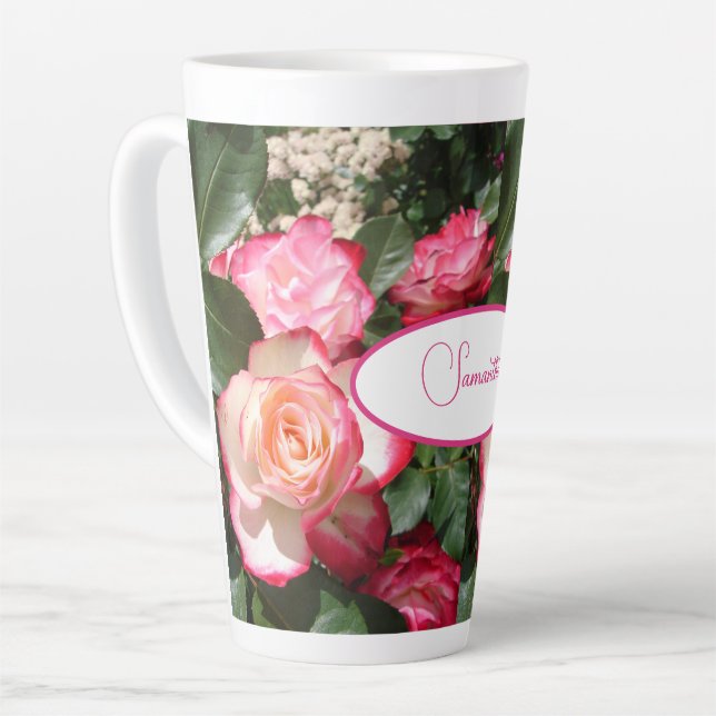 Red and White Rose Flower Floral Roses  Latte Mug (Left Angle)
