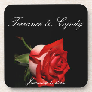 Red and White Rose Personal Wedding Coaster