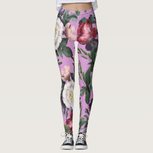 Red and white rose summer boho luxury purple leggings
