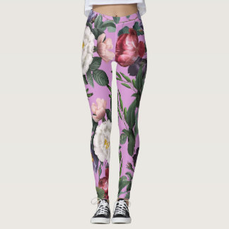 Red and white rose summer boho luxury purple leggings