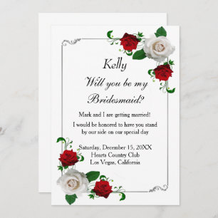 Red And White Roses Christmas Wedding Bridesmaid Invitation