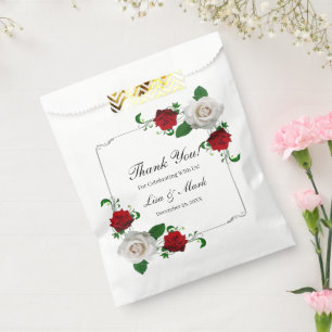 Red And White Roses Christmas Wedding Favour Bags