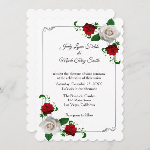 Red And White Roses Christmas Wedding Invitation