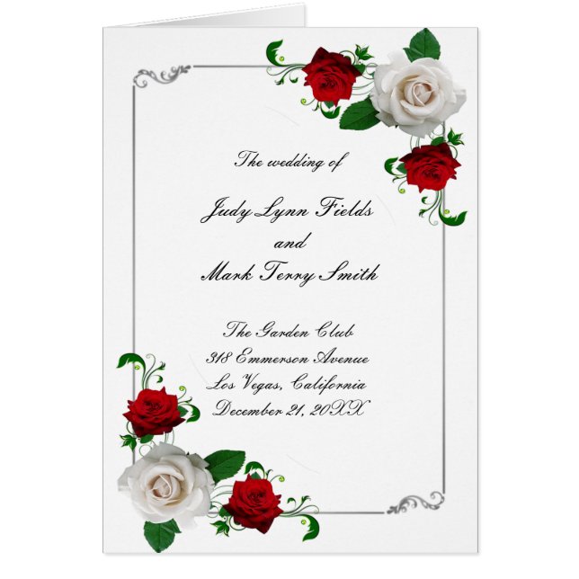 Red And White Roses Christmas Wedding Program  (Front)