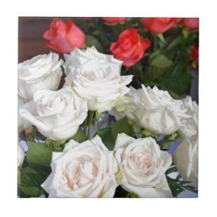 Red and white roses floral arrangement tile