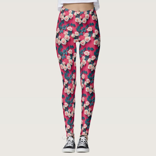 Red And White Roses  Leggings (Front)