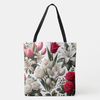 Red and white Roses lilies Tote Bag