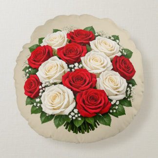 Red and white roses round cushion