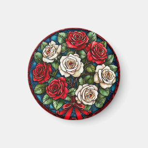 Red And White Roses With Intricate Details Magnet
